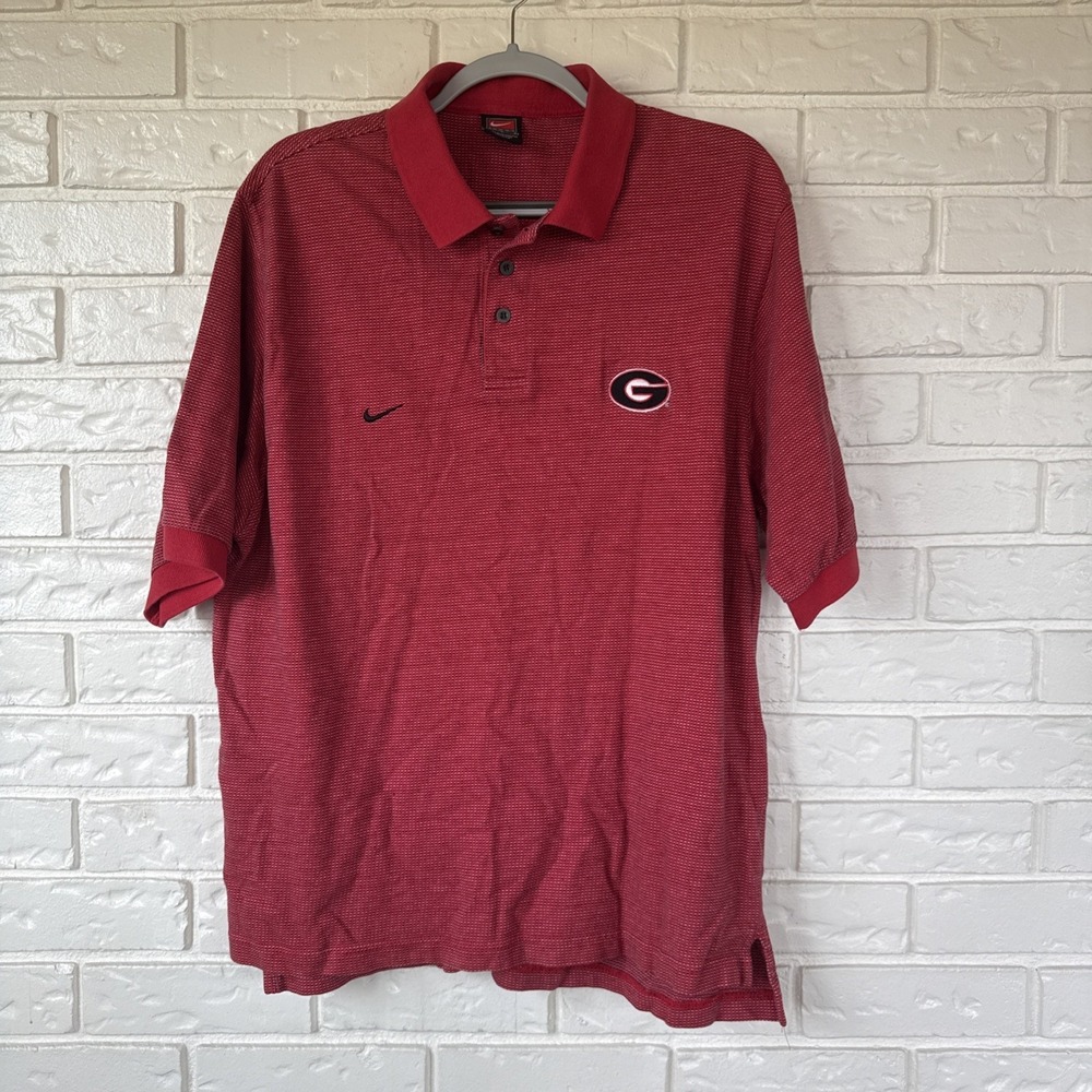 Nike Team Polo Shirt Men's L Red Georgia Bulldogs Logo Short Sleeve 100% Cotton